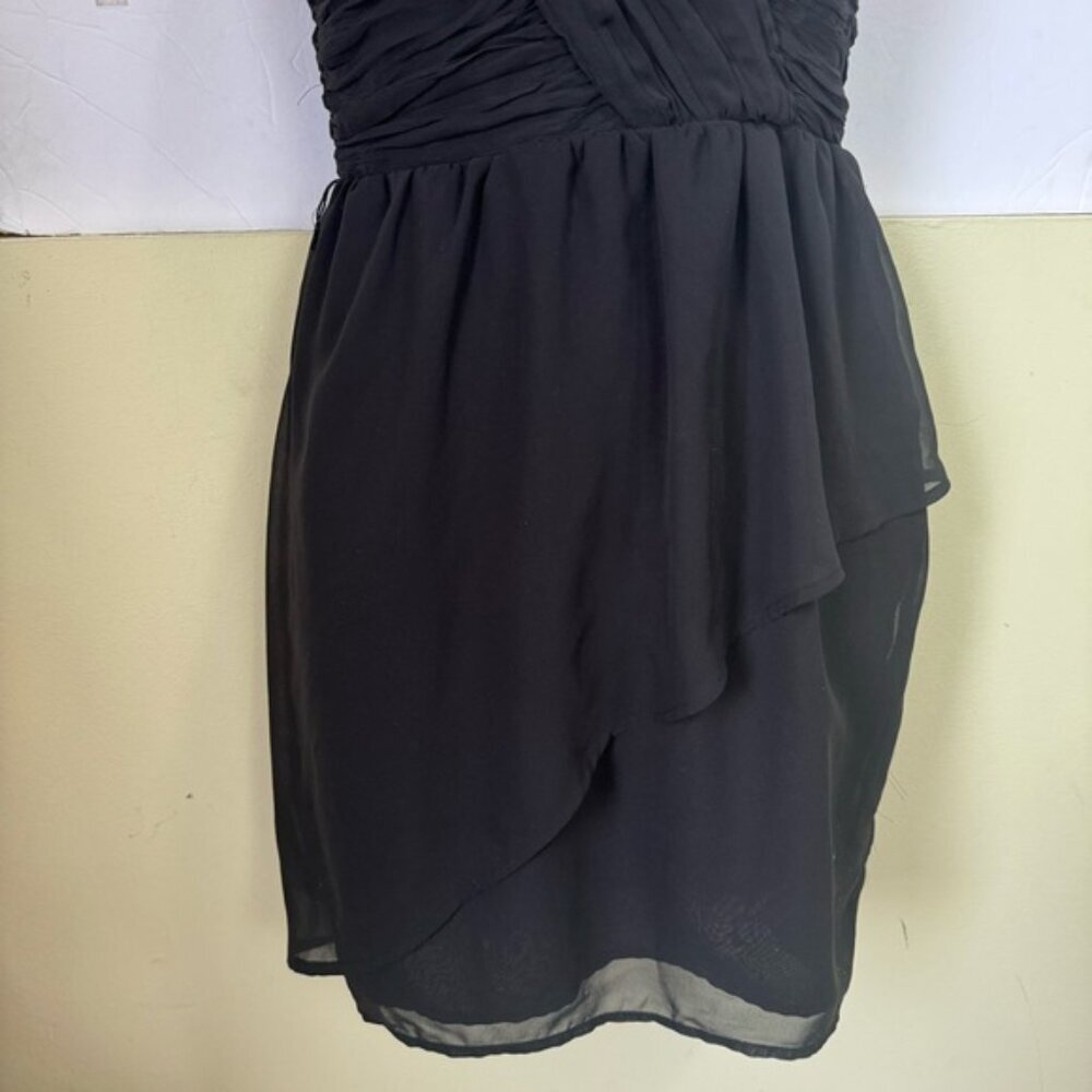 Guess NWOT Chiffon Evening Dress Ruched Sweetheart Faux Wrap Skirt Ruffle Draped - Picture 11 of 16